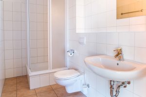 Badezimmer mit Dusche und WC :: Ferienwohnung in Eldenburg :: Müritzfischer